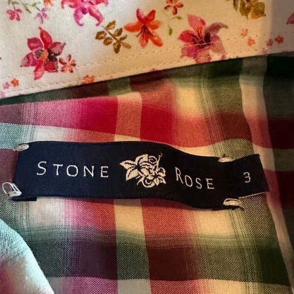 Stone Rose Short Sleeve Button Down Shirt Plaid Embroidered Size Medium 3 Men's - Picture 11 of 12